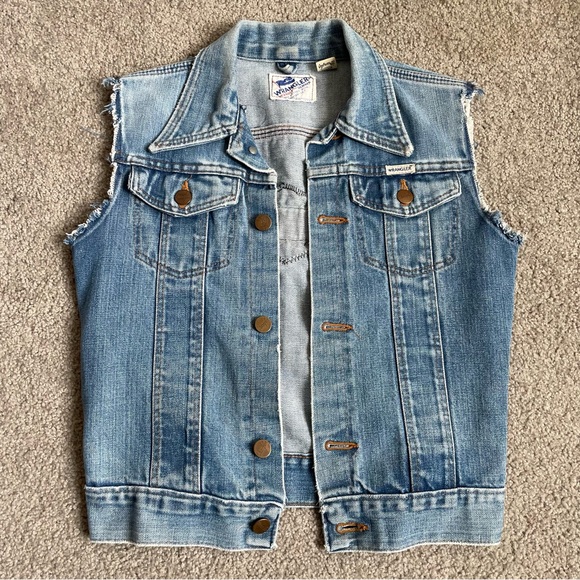 Vintage 1970s Wrangler Blue Denim Vest with Honda Patch - Picture 2 of 9